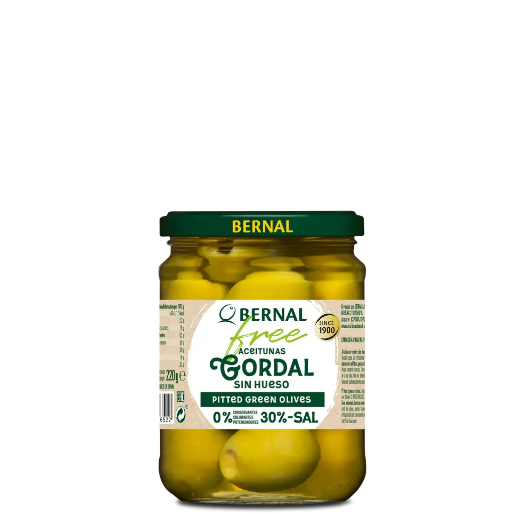 Aceitunas Gordal sin Hueso, Bernal Free, 445ml