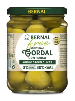 Aceitunas Gordal con Hueso, Bernal Free, 445ml