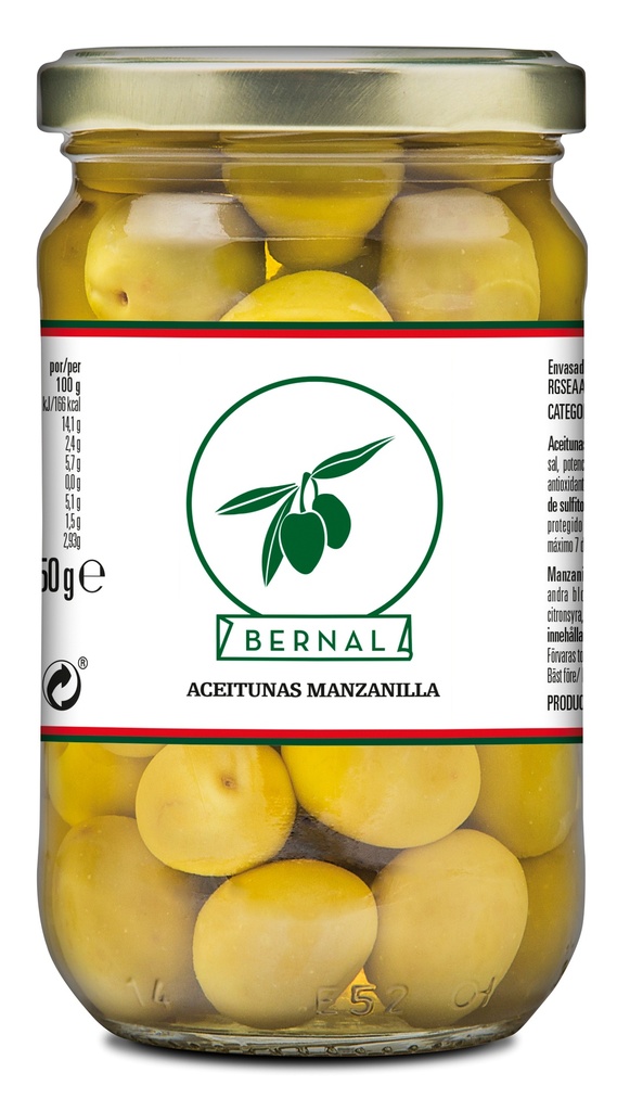 BERNAL GOLD - Aceitunas manzanilla con hueso, 314ml