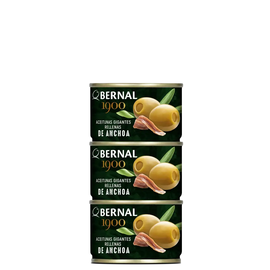 Aceitunas Gigantes Rellenas de Anchoa, Bernal Original, 125ml x3