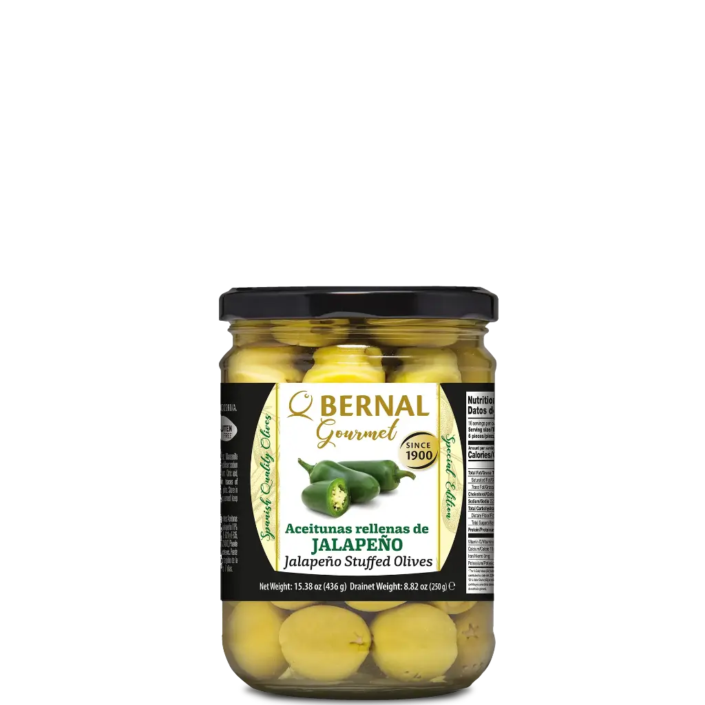 Jalapeño Stuffed Olives, Bernal Gourmet, 445ml 