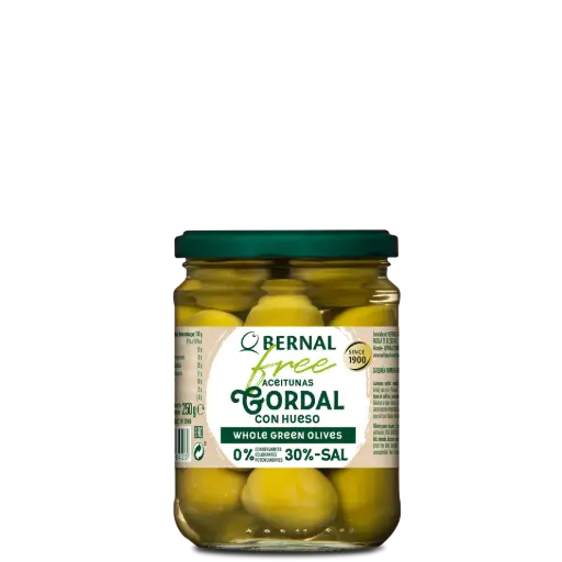 [AC005-F] Aceitunas Gordal con Hueso, Bernal Free, 445ml