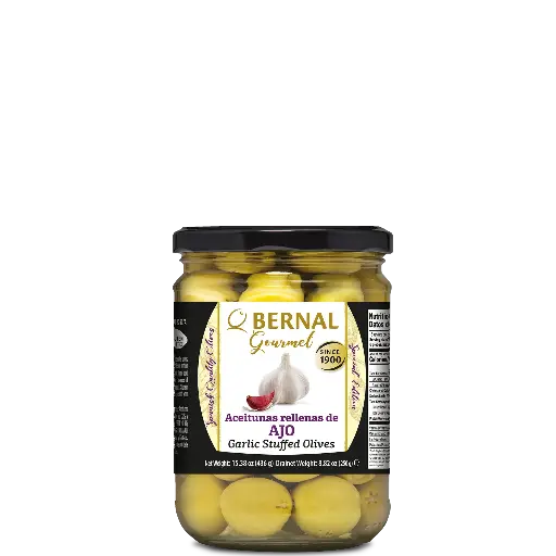[AC035-3] Aceitunas Rellenas de Ajo, Bernal Gourmet, 445ml